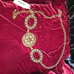 Vintage Gold Tone Chain Belt Ornate Medallion Victorian Revival